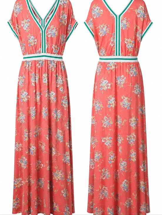 Matilda Jane Dresses & Skirts - Matilda Jane Coral Floral Maxi Dress with Green Trim Accents